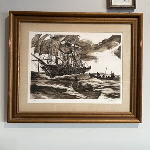 Jack Coughlin Signed Etching Boats Away 1977 Framed